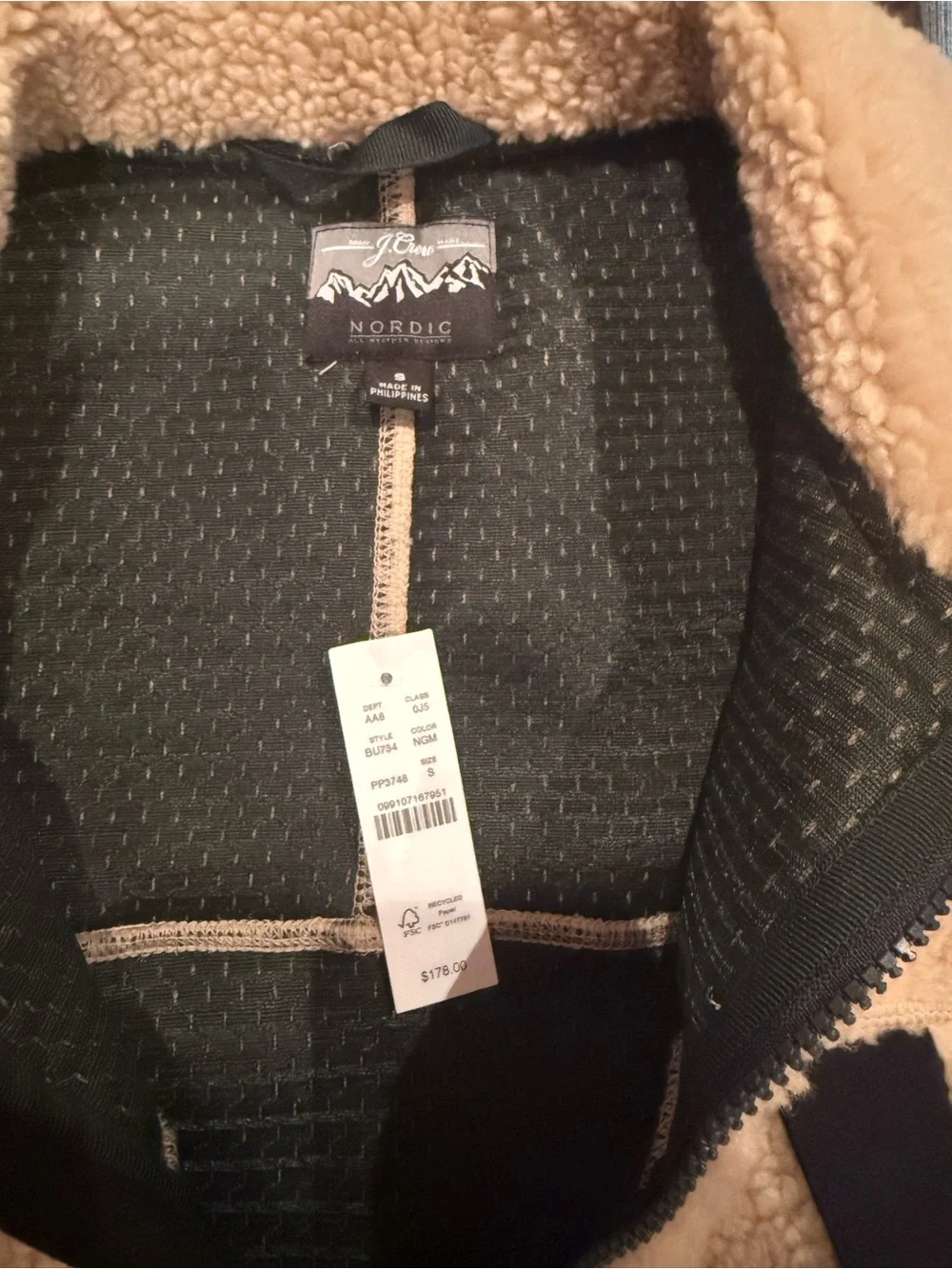 NWT Men’s J.Crew - Sherpa Vest with Navy Trim